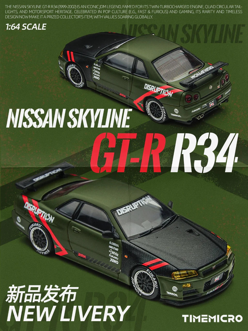 Time Micro Nissan Skyline GTR R34 Matte Green